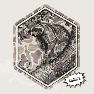 camouflagepatch wasbeer png | Jachtshirt wasbeer png, old school camouflagepatch, jachtsublimatie digitale 300dpi afbeelding afdrukbestand ontwerp