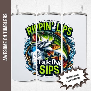 Funny Bass Fishing Design: Rippin Lips, Taking Sips (digital Download ...