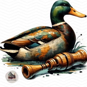Duck Decoy & Call png / Caza de patos png pato Llamar diseño de sublimación diseño de camisa de caza de patos fondo transparente descargar archivo de impresión