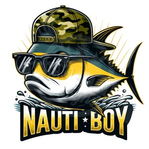 Nauti Boy png / Atún de aleta amarilla png / Pesca en el mar png / pez divertido png / Pez en gorra de béisbol png / divertido diseño de pesca en el mar /