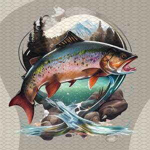 diseños de sublimación de pesca para camisas Trucha png trucha fondo transparente clipart dtg dtf imprimir archivos pescador cazando vasos