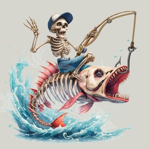 Sublimación de pesca PNG / Esqueleto PNG / Esqueleto de pescado PNG / Pesca divertida png / mujeres pescando png / hombres pescando png /