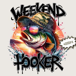 Weekend Hooker png / pesca estiva Drip Sublimation, pesca al black bass, design vivace e colorato, file di stampa immagine 300 dpi per uomini e donne