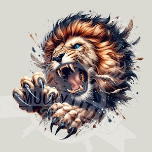 Lion aquarelle PNG Lion en colère agressif bondissant de tigre | Impression DTG | Téléchargement instantané | Téléchargement de fichier numérique pour sublimation de t-shirt