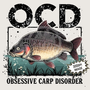 Diseño de sublimación de pesca de carpas / camiseta de pesca divertida png, carpa con gorra de béisbol png archivo de impresión de imagen de 300 dpi Trastorno obsesivo de la carpa