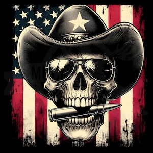 American Badass Skull Sunglasses - Show Your Patriotic Pride | Skull Grunge Usa Flag png | cowboy skull  png | memorial day png |