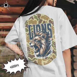 camo Lions png / Lions crest logo png / Camiseta Sublimación Archivo Digital Descargar l camo Lions mascota logo / Lions camo Descarga instantánea