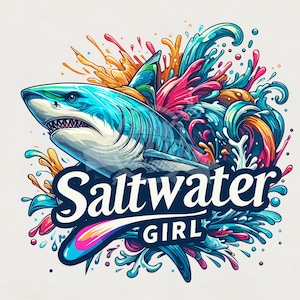 Salzwasser Mädchen png | Haifisch-Seefischerei-Sublimationsdesign für Bekleidung und Schoten für Frauen und Mädchen Lebendige
