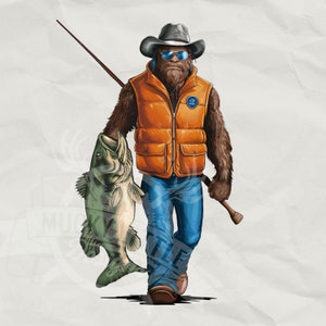 Pesca divertida png / Bassquatch PNG / Al aire libre Divertido png / Cita divertida png / Sublimación Bigfoot / Sublimación de pesca de lubina png