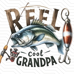 Reel Cool Grandpa PNG / Pesca diciendo png Descarga digital / Sublimación de pesca de lubina PNG / Pesca de lubina png / Diseño de camiseta de pesca PNG