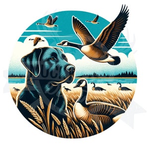 Black Lab png sublimação de caça ao ganso ganso Hunt Png Black Labrador Gun Dog |caça às aves aquáticas png arquivo de impressão digital com fundo transparente