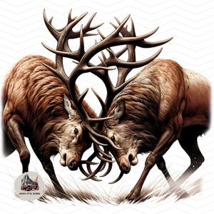 Rutting Deer PNG: Vintage Wilderness Design (Digital Download)