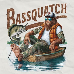 Bassquatch PNG / Al aire libre Divertido png / Humor de pesca png / Cita divertida png / Sublimación Bigfoot / Sublimación de pesca de lubina png