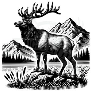 Svg alce toro detallado, caza de alces SVG, descarga de archivos cortados con láser de alces, caza de alces SVG, alce toro SVG, alces en las montañas, diseño de caza