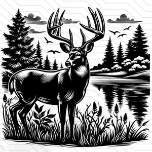 lago de ciervos svg / venado cola blanca Svg / Big Buck Svg American Hunting svg Caza de ciervos svg camisa de ciervo Archivos de diseño Cricut Silhouette vector