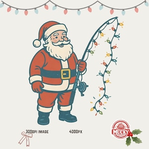 Retro Santa Fishing PNG: Christmas Sublimation Design (Digital Download