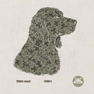 May include: A stylized illustration of a dog's profile, filled with a repeating pattern of abstract shapes in shades of gray and olive green. The image includes the text "300DPI IMAGE" and "4000PX". A circular logo with text is in the bottom right corner.