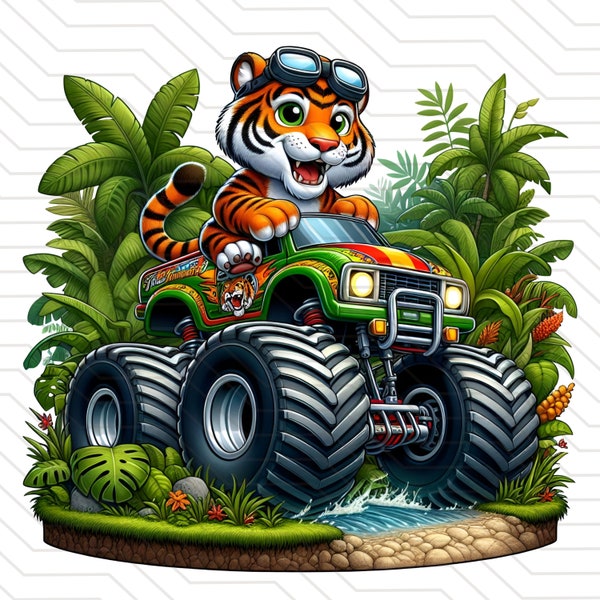 Tiger Monster truck png | Monstertruck png | monstertruck digital Png | Monstertruck downloadable design kids | Monstertrucks png jungle png