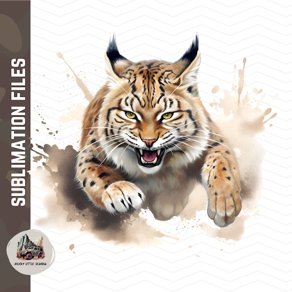 Watercolor Wildcat PNG | DTG Printing | Instant download | T-shirt Sublimation Digital File Download l wildcat art school spirit aggressive