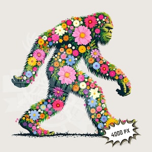 Sasquatch de flores silvestres png / Diseño de camiseta floral boho para exteriores, camping, senderismo, grandes espacios al aire libre, archivo de impresión de imagen por sublimación de 300 ppp para ropa