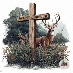 Mémorial de la chasse au chevreuil png | Chasse au paradis PNG |  Sublimation Deer Hunter PNG | Télécharger le fichier du souvenir respectueux