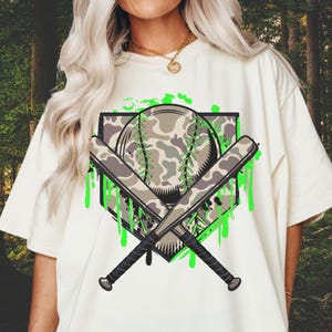 Camo Baseball Drip PNG: Neon Green Bats Sublimation (Digital Download)