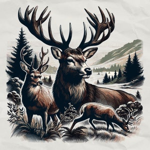 Deer Hunting PNG: Forest Wilderness Sublimation Design (Digital Download)