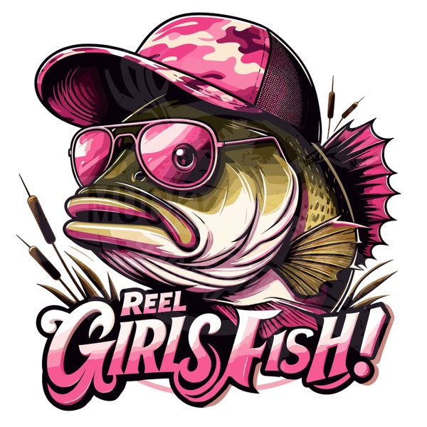 reel girls fish png |  womans fishing shirt design png | lady fishing Sublimation design | girls fishing design png | pink fish baseball cap