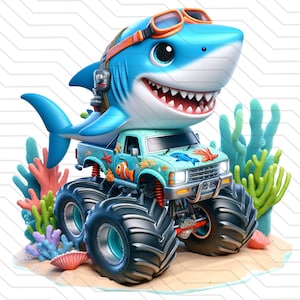 Hai Monstertruck png | Monstertruck png | Monstertruck Geburtstag Png | Monstertruck herunterladbares Design Kind | Ocean Sea Party Thema