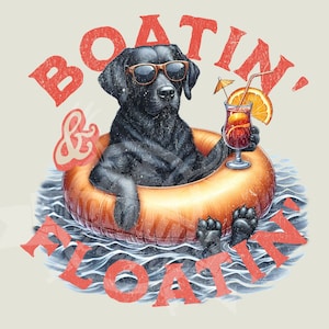 Sublimation de chien d'été | Bateau et flotte PNG | Vie du lac png | été drôle png | Citation drôle png | Labrador noir au bord du lac png