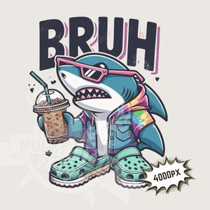 Bruh png, sublimación de tiburón para niños / Sublimación de niño divertido, diseño png de tiburón genial para niños Descarga digital Diseño de caza de tiburones para niños
