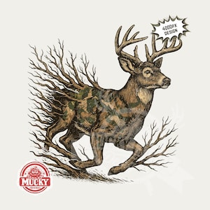 Deer in the forest png | running deer png, hand drawn deer Sublimation design transparent background Hunting dtg dtf print files