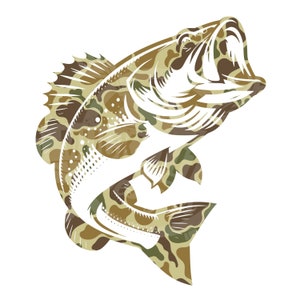 camo bas png | basvissen Sublimatieontwerp | ouderwets camo-ontwerp | springende baarsvis png | camo visserij ontwerp transparant beeld