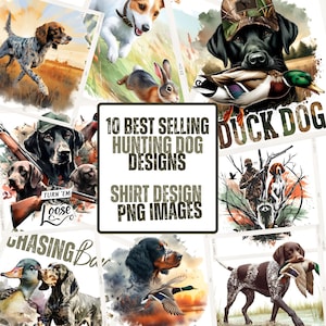 Paquete png de perros de caza / Diseños de sublimación de perros de caza / Diseño de camisa de caza PNG Descarga de toda la tienda / Compra a granel Conjunto de 10