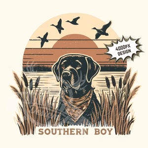 Black Labrador Hunting Dog PNG: Southern Boy Design (Digital Download)