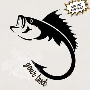 Anzuelo de pesca SVG / Pesca de lubina SVG / Diseño de logotipo de pesca, club de pesca, albergue de pesca, diseño de banda de pesca, plantilla personalizable