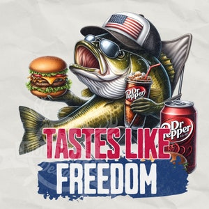 Bass 4 de julio Png / Sabe a libertad Png / Sublimación divertida del Día de la Independencia / Diseño del 4 de julio para niños / Diseño de pesca del 4 de julio png