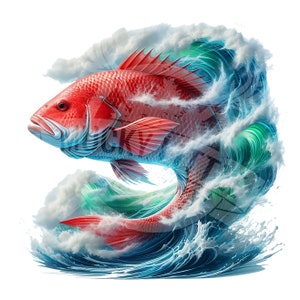 レッドドラム昇華 | ジャンプするレッドフィッシュ png | レッドフィッシュ png レッドフィッシュ 水彩画 デザイン 透明な背景 深海釣り アート デザイン