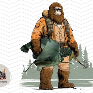 Diseño de pesca Bigfoot Pesca de bagre png Pesca divertida png Diseño de sublimación Envoltura de vaso de pesca de bagre Diseño de camiseta de pesca de bagre