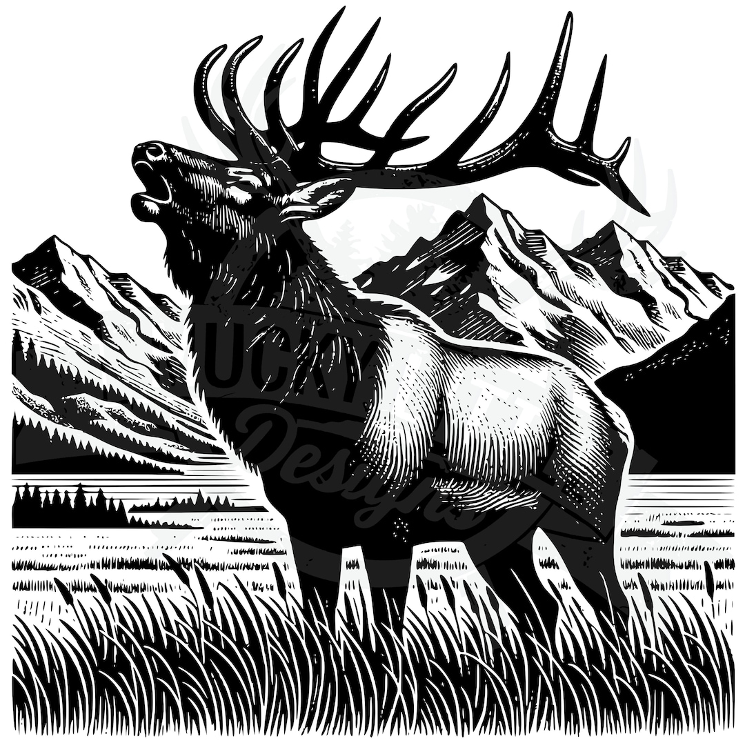 Svg Bugling Bull Elk, Elk Hunting SVG, Elk Laser Cut File Download, Elk