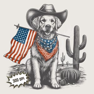 Chemise Retriever du 4 juillet png - chien patriotique pour le jour du souvenir et de l'indépendance, sublimations occidentales, cow-boy png, dessins et modèles en téléchargement numérique.