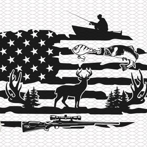 Pesca y Caza Svg Pesca y Caza Bandera Americana Svg Pesca svg Caza de Ciervos svg pesca de lubina svg archivos de caza Cricut Silueta