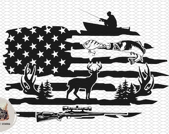 Fishing and Hunting Svg Fishing & Hunting American Flag Svg Fishing svg Deer Hunting svg bass fishing svg hunting files Cricut Silhouette