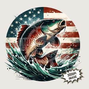 Patriotic Carp Fishing PNG: American Flag Sublimation (Digital Download)