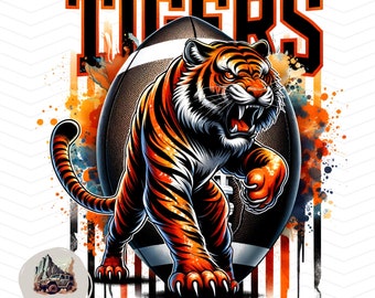 Tigers Football PNG: Mascot School Spirit T-Shirt Design (Digital Download)