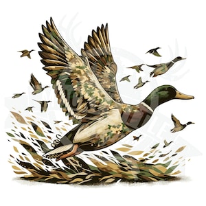 pato camuflado png caça de pato png caça ao pato design de sublimação pato selvagem em vôo camisa png fundo transparente impressão digital