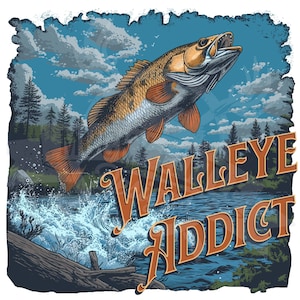Walleye Fishing png / saltando walleye png / Diseño divertido de camisa Walleye / Diseño de taza Walleye / ilustración vintage / Walleye Addict png