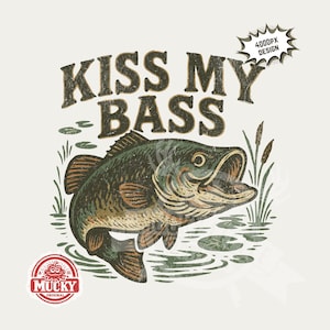 Besa mi bajo PNG / Sublimación de pesca de bajo / Pesca divertida PNG / Niños pescando Descarga digital Archivo de impresión de imagen de 300 dpi