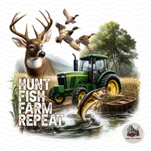 Chasse Pêche Agriculture Sublimation Design PNG chasse pêche agriculture png Tracteur agriculteur pêche au bar cerf, chasse au canard images transparentes