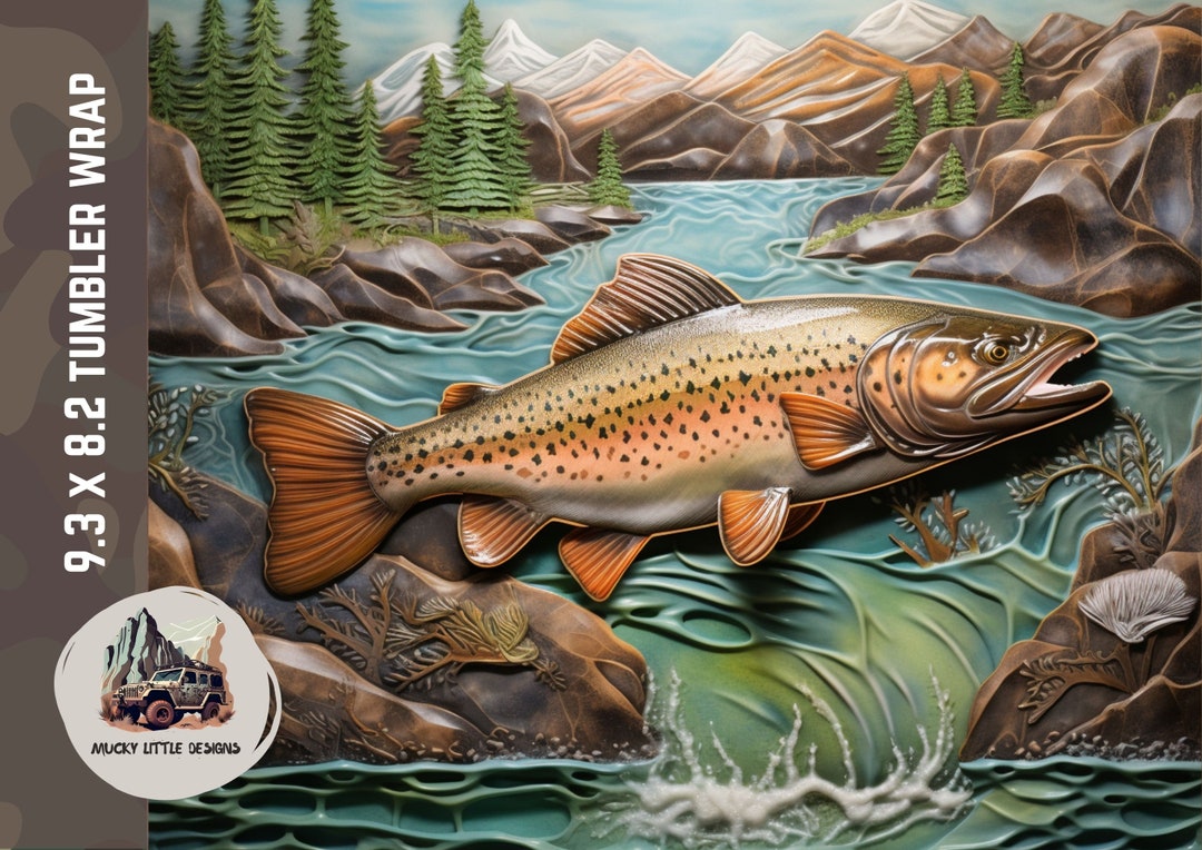 3d Trout Fishing Sublimation Designs Trout Trout 3d Trout Tumbler Wrap